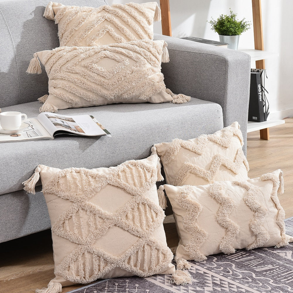 Decorative Cushion Cover Beige Sofa Pillow Case Cover Handmade