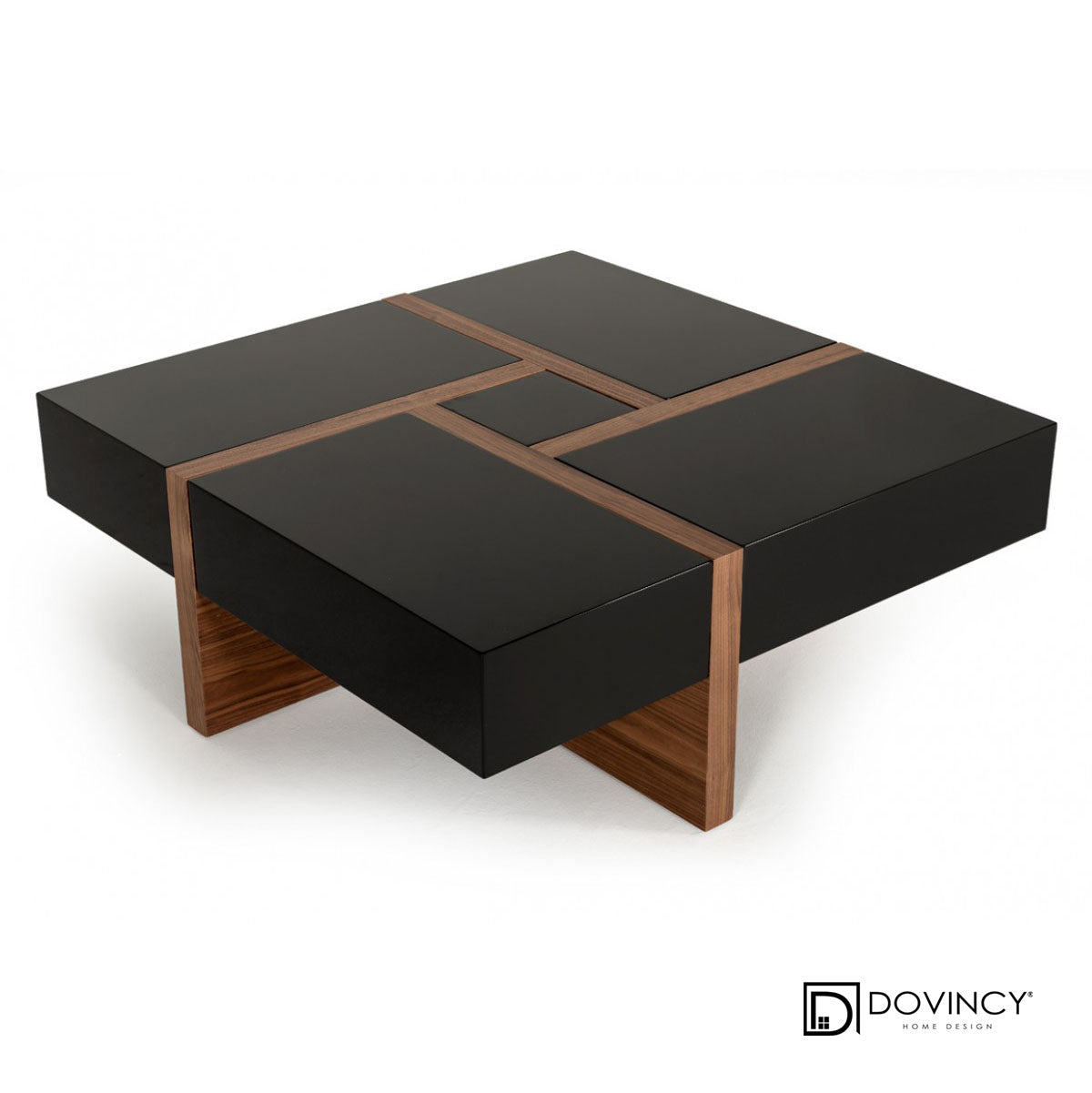 DOVA Table basse carrée moderne en Noir et noyer