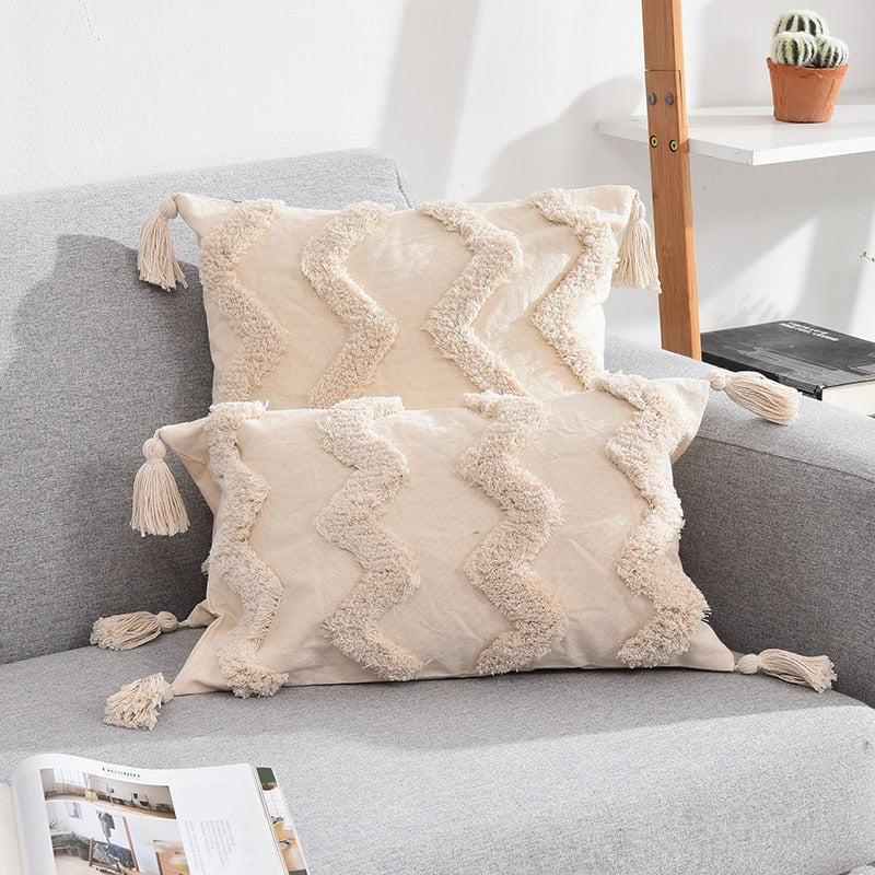 Decorative Cushion Cover Beige Sofa Pillow Case Cover Handmade